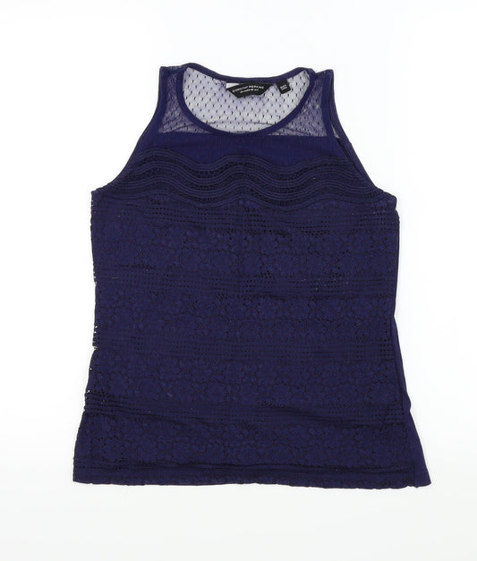 Dorothy Perkins Womens Blue Colourblock  Basic T-Shirt Size 8  - lace neck