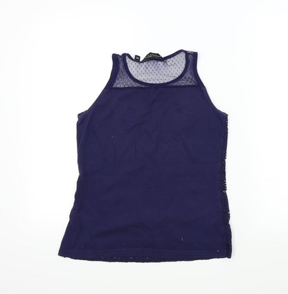 Dorothy Perkins Womens Blue Colourblock  Basic T-Shirt Size 8  - lace neck