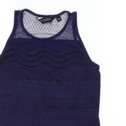 Dorothy Perkins Womens Blue Colourblock  Basic T-Shirt Size 8  - lace neck