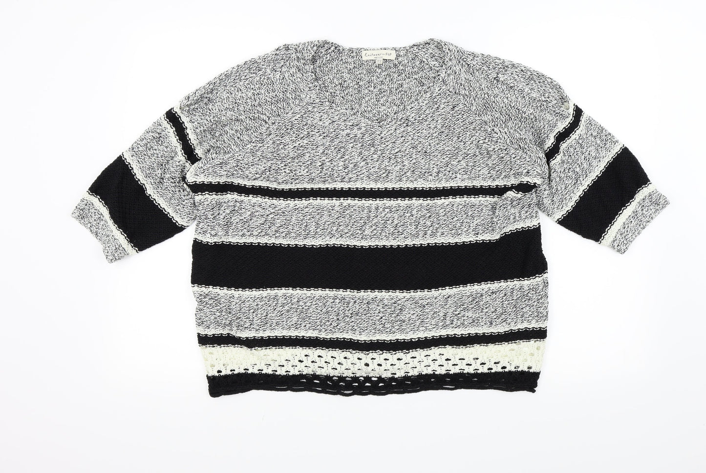 F&F Womens Black Striped  Pullover Jumper Size 14  - Open Shoulders