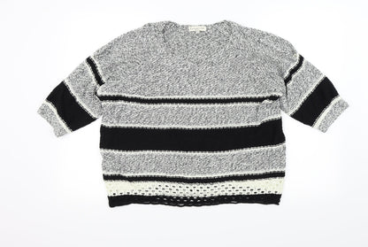 F&F Womens Black Striped  Pullover Jumper Size 14  - Open Shoulders