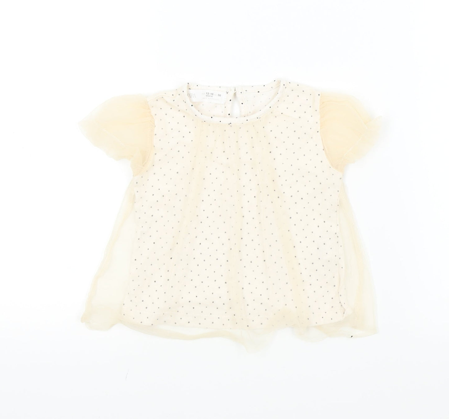 Zara Girls Beige Spotted  Basic Blouse Size 12-18 Months  - LACE TOP