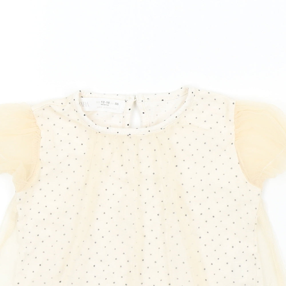 Zara Girls Beige Spotted  Basic Blouse Size 12-18 Months  - LACE TOP