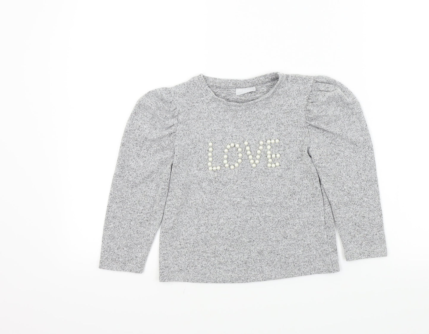 George Girls Grey   Henley Jumper Size 7 Years  - Pearl Detail
