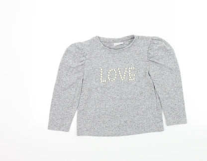 George Girls Grey   Henley Jumper Size 7 Years  - Pearl Detail
