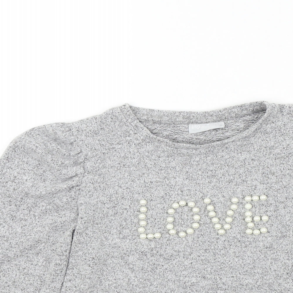 George Girls Grey   Henley Jumper Size 7 Years  - Pearl Detail