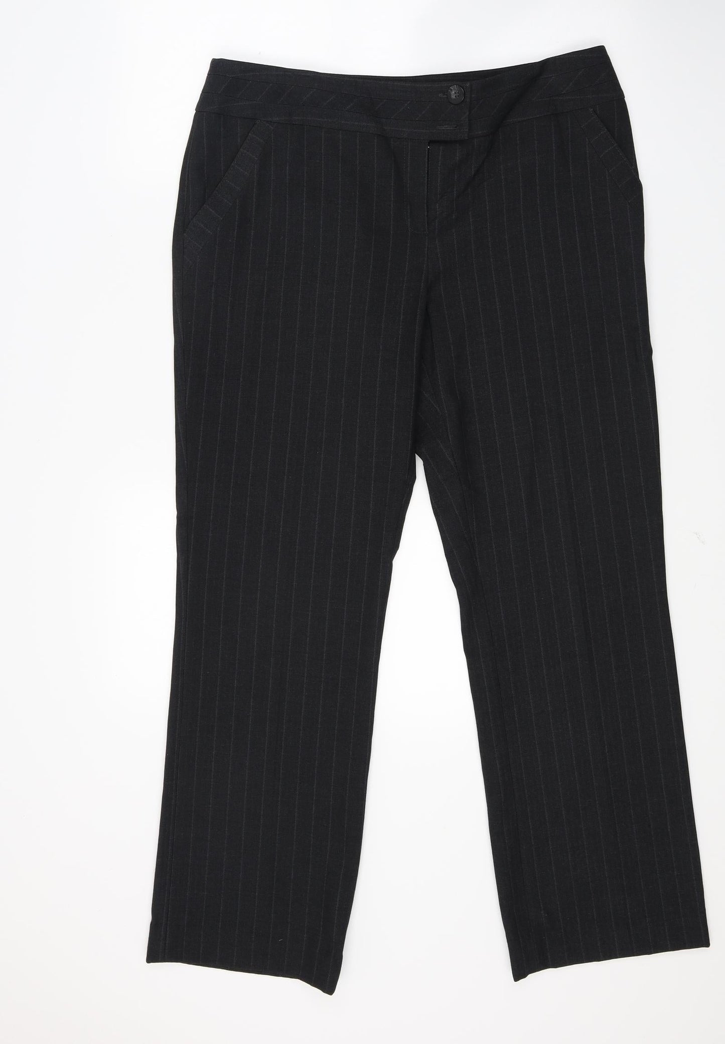 F&F Womens Black Striped  Trousers  Size 14 L28 in