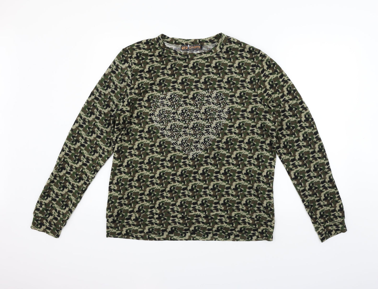 QED London Womens Green Geometric  Pullover Jumper Size L  - heart jewels
