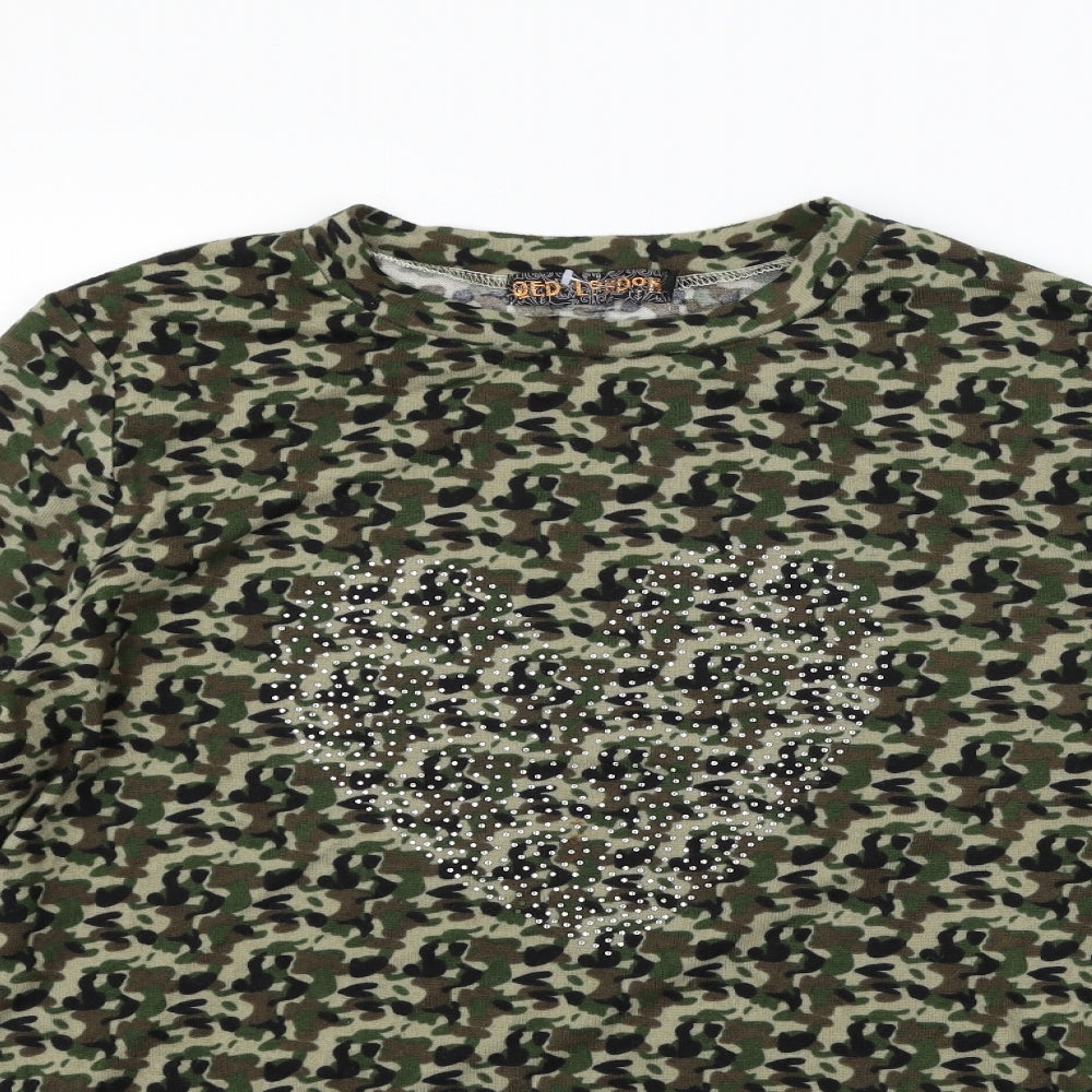 QED London Womens Green Geometric  Pullover Jumper Size L  - heart jewels