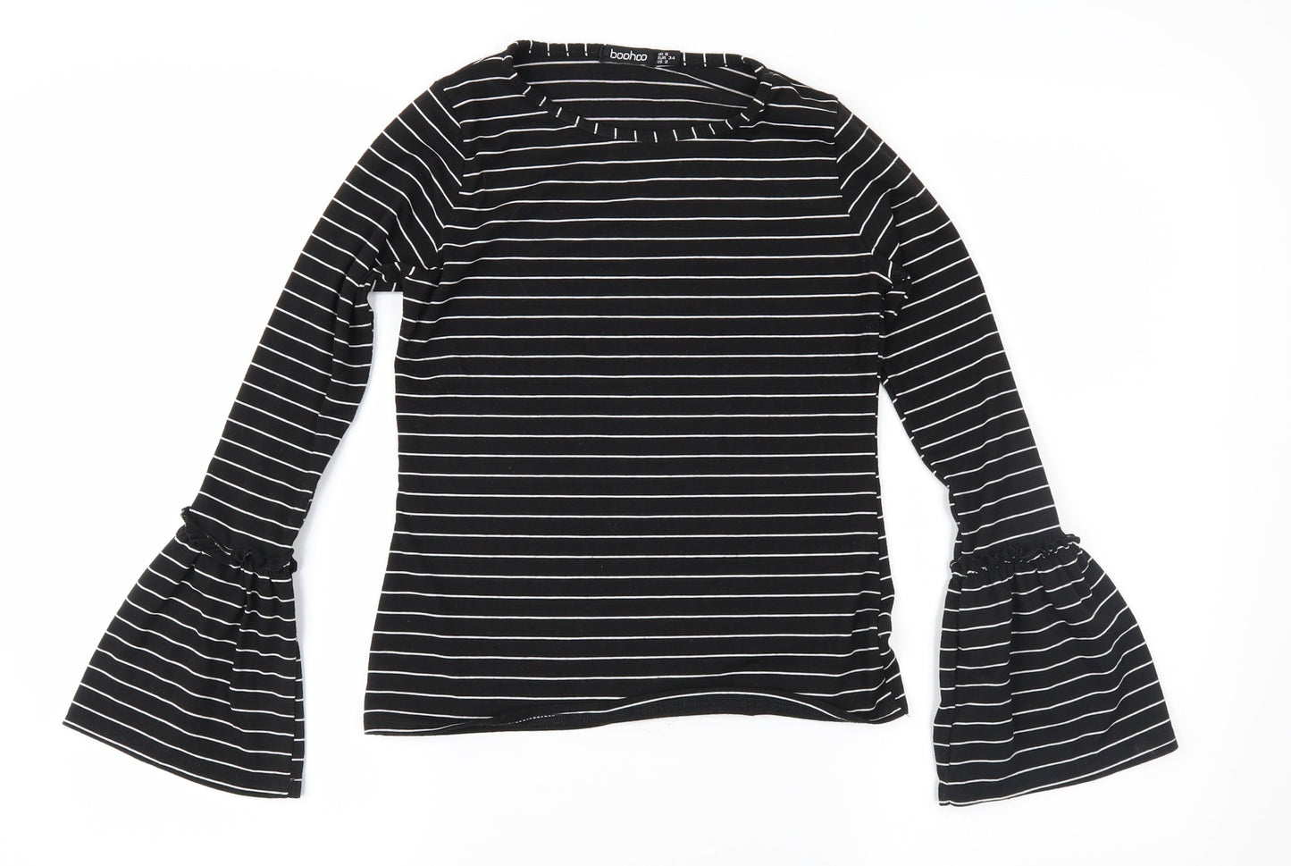 Boohoo Womens Black Striped Jersey Basic Blouse Size 6