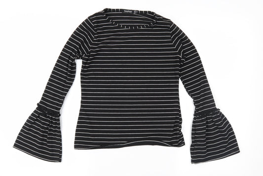 Boohoo Womens Black Striped Jersey Basic Blouse Size 6