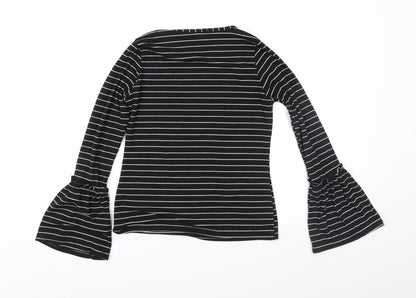 Boohoo Womens Black Striped Jersey Basic Blouse Size 6