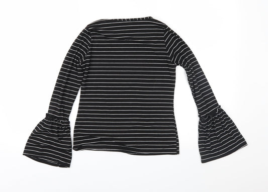 Boohoo Womens Black Striped Jersey Basic Blouse Size 6