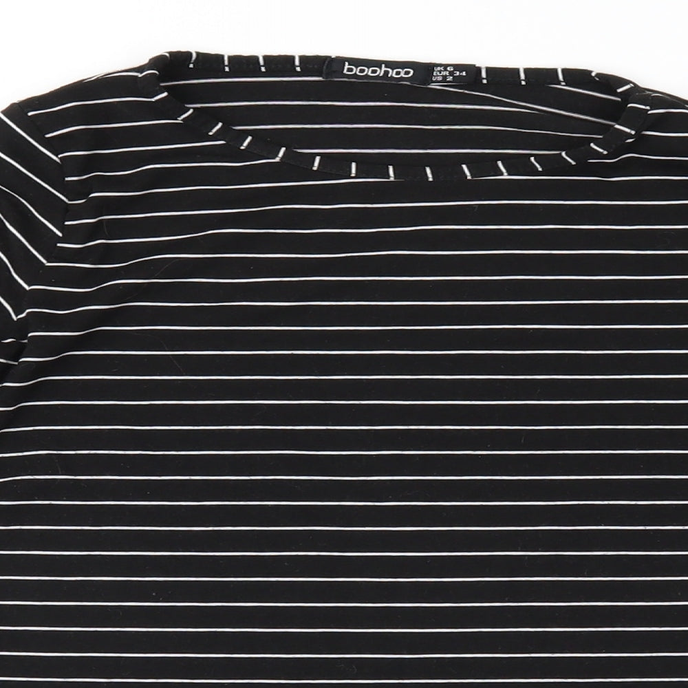 Boohoo Womens Black Striped Jersey Basic Blouse Size 6