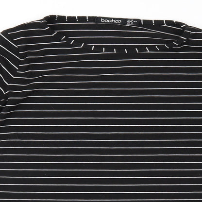 Boohoo Womens Black Striped Jersey Basic Blouse Size 6