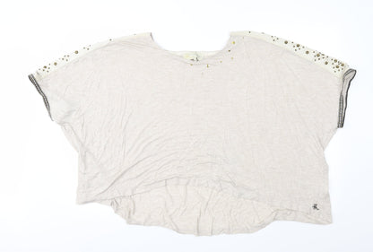 Mogul Womens Beige Geometric Jersey Basic Blouse Size XS