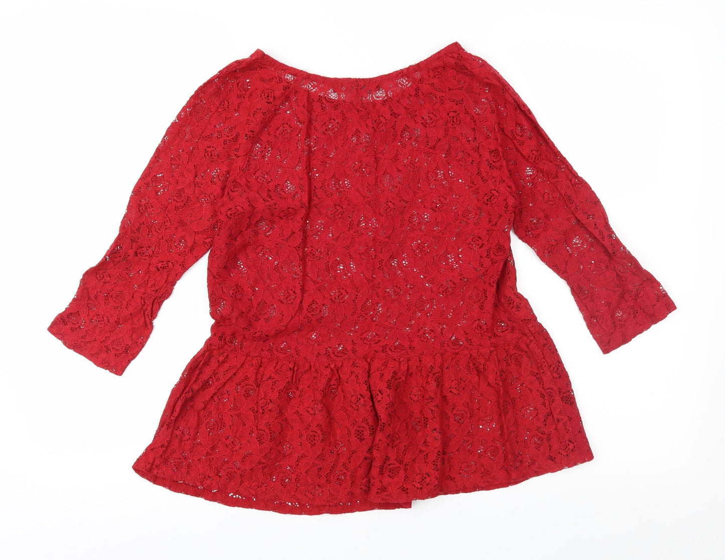 NET Womens Red  Lace Basic Blouse Size 8