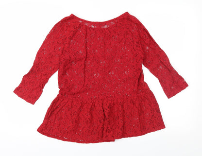 NET Womens Red  Lace Basic Blouse Size 8