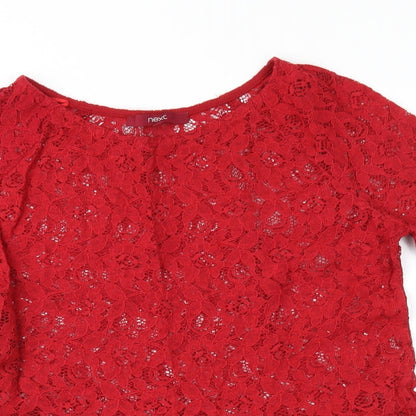 NET Womens Red  Lace Basic Blouse Size 8