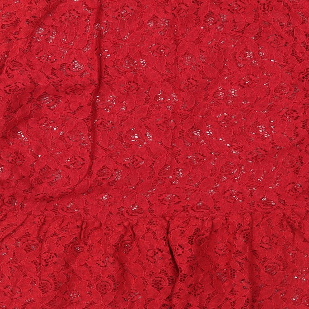 NET Womens Red  Lace Basic Blouse Size 8