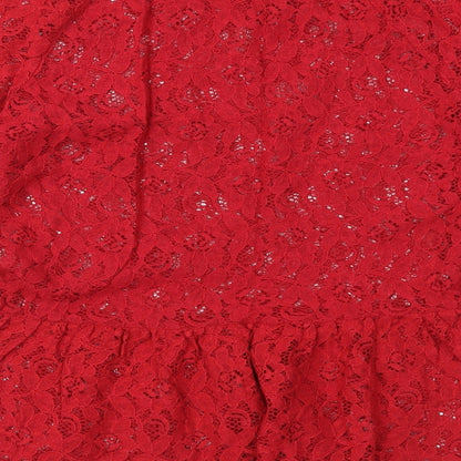 NET Womens Red  Lace Basic Blouse Size 8