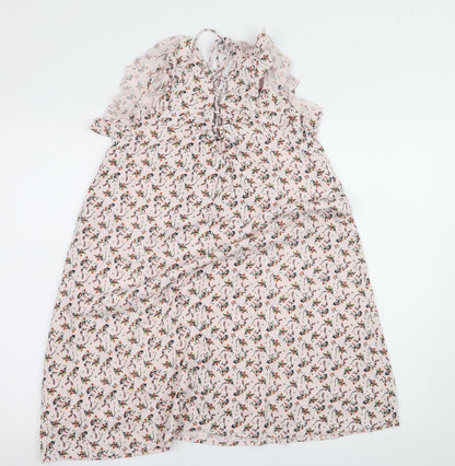 River Island Womens Pink Floral  A-Line  Size 8  - Lace up detail