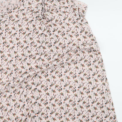 River Island Womens Pink Floral  A-Line  Size 8  - Lace up detail