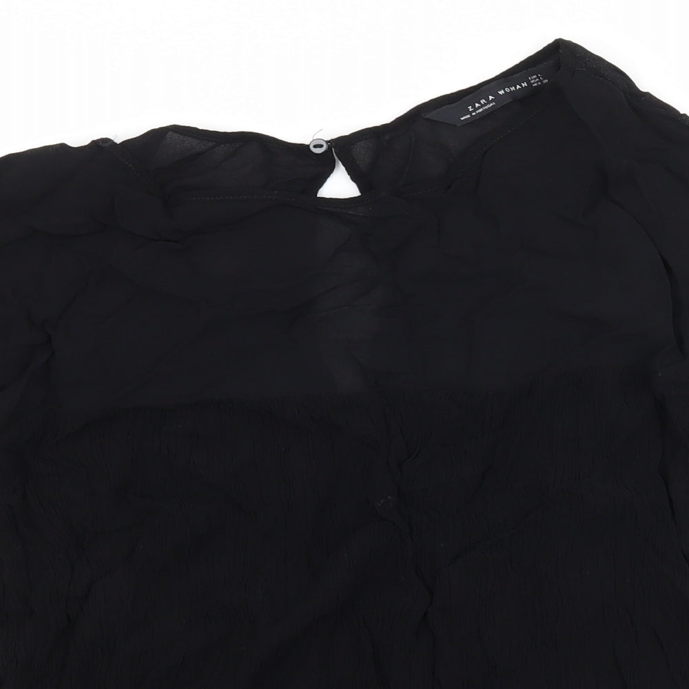 Womens UK Size L Zara Black Basic Blouse