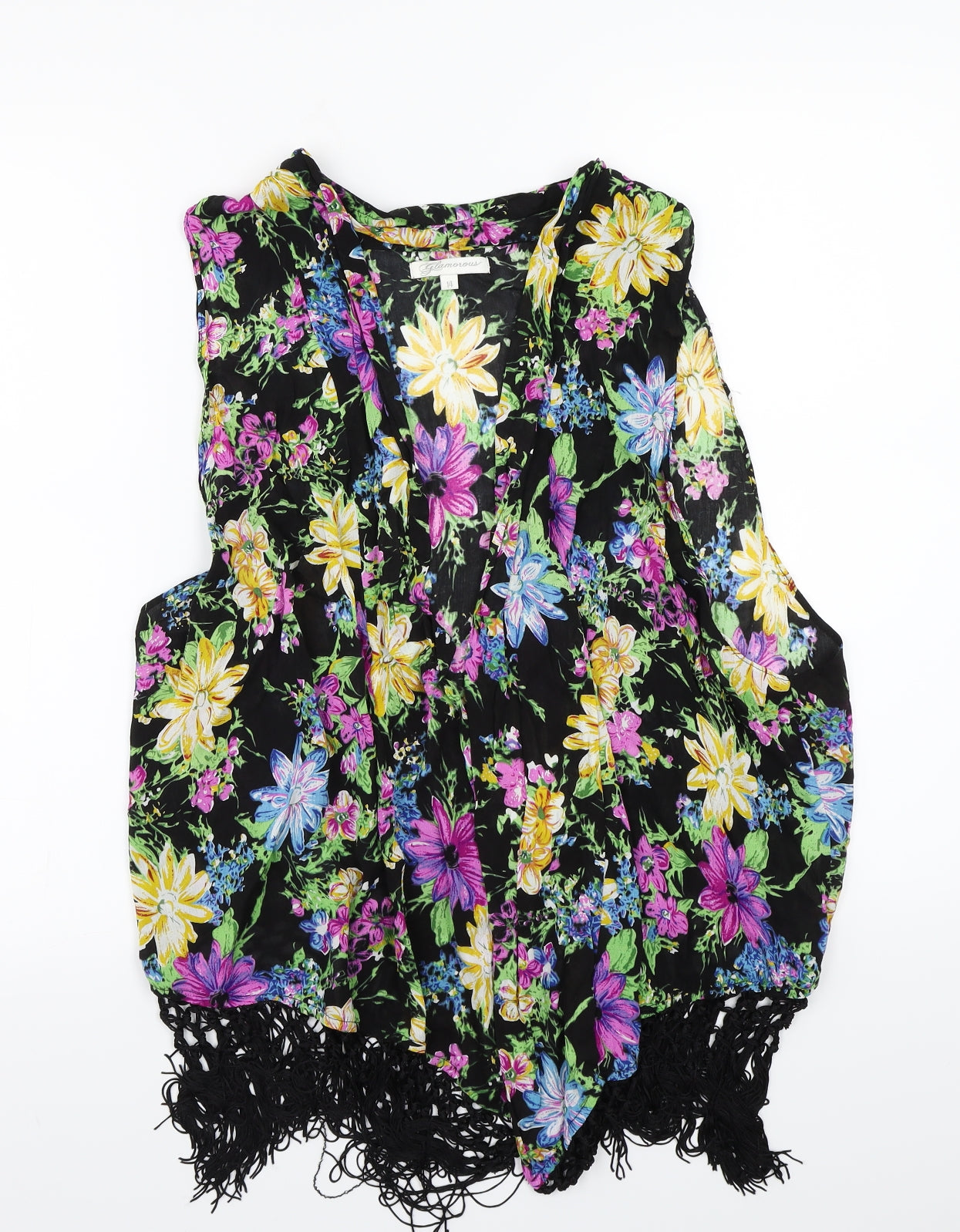 Glamorous Womens Black Floral  Cardigan Jumper Size 14