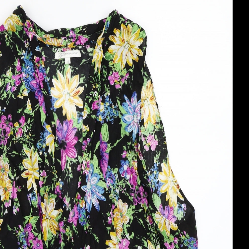 Glamorous Womens Black Floral  Cardigan Jumper Size 14