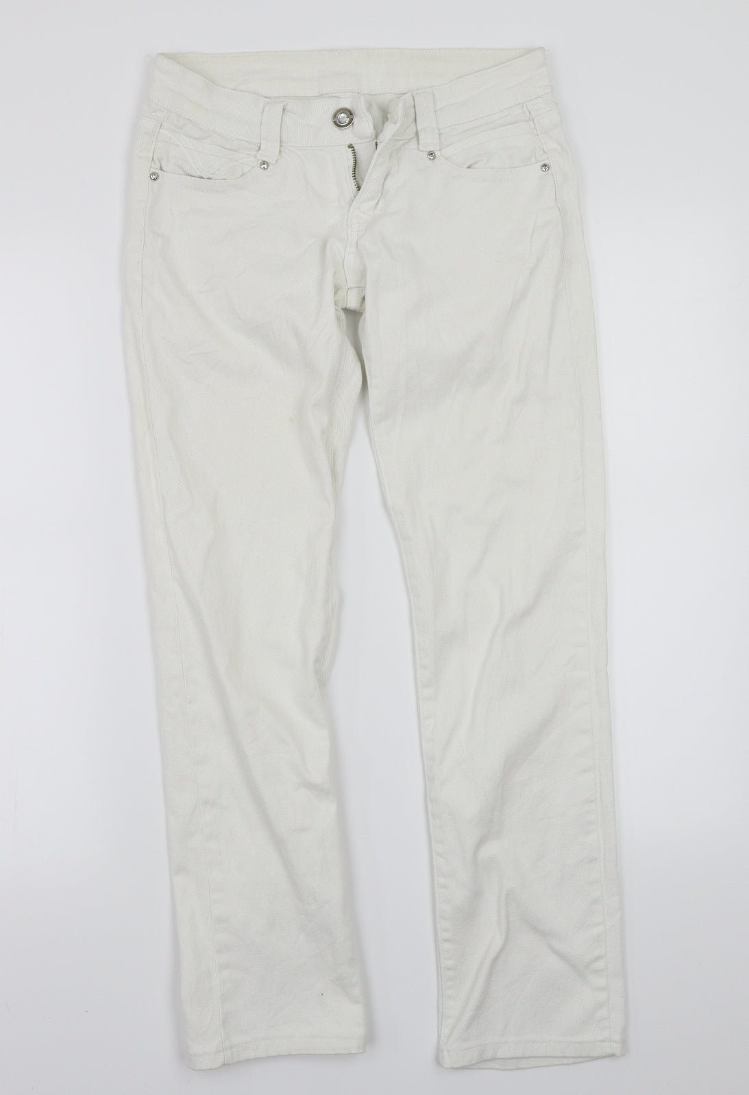Womens UK Size 36 Preworn Regular Fit Straight White Jeans