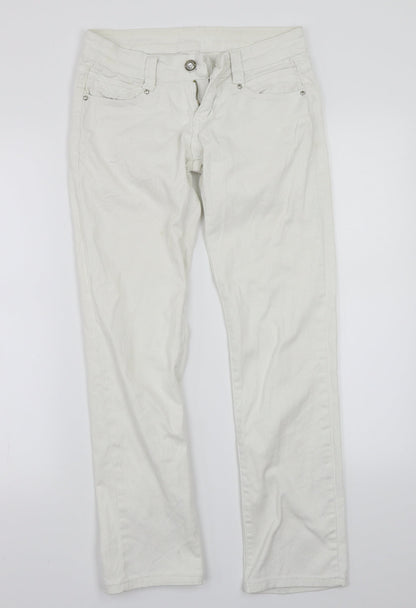 Womens UK Size 36 Preworn Regular Fit Straight White Jeans