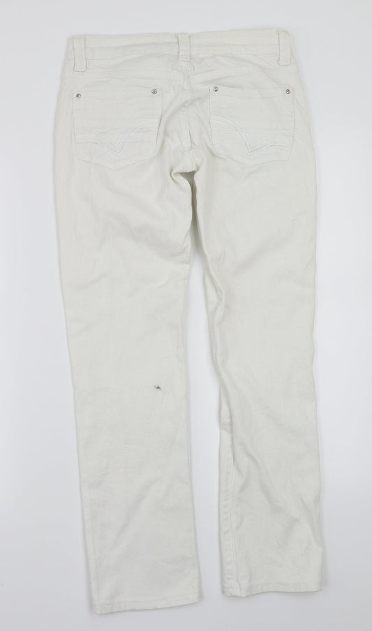 Womens UK Size 36 Preworn Regular Fit Straight White Jeans