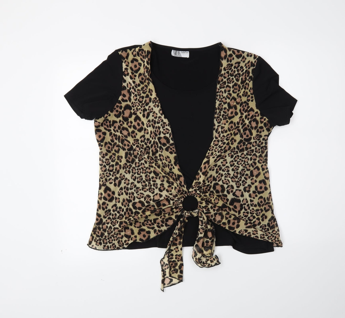 ID COllection Womens Black Animal Print  Basic Blouse Size 16