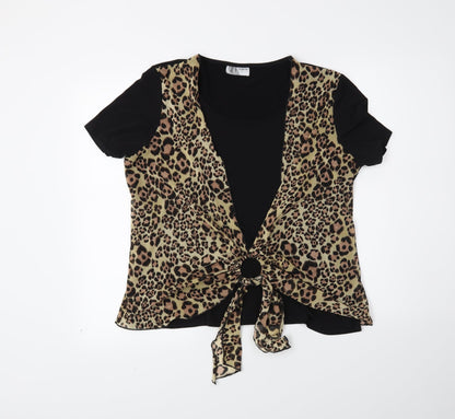 ID COllection Womens Black Animal Print  Basic Blouse Size 16