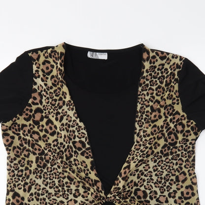 ID COllection Womens Black Animal Print  Basic Blouse Size 16