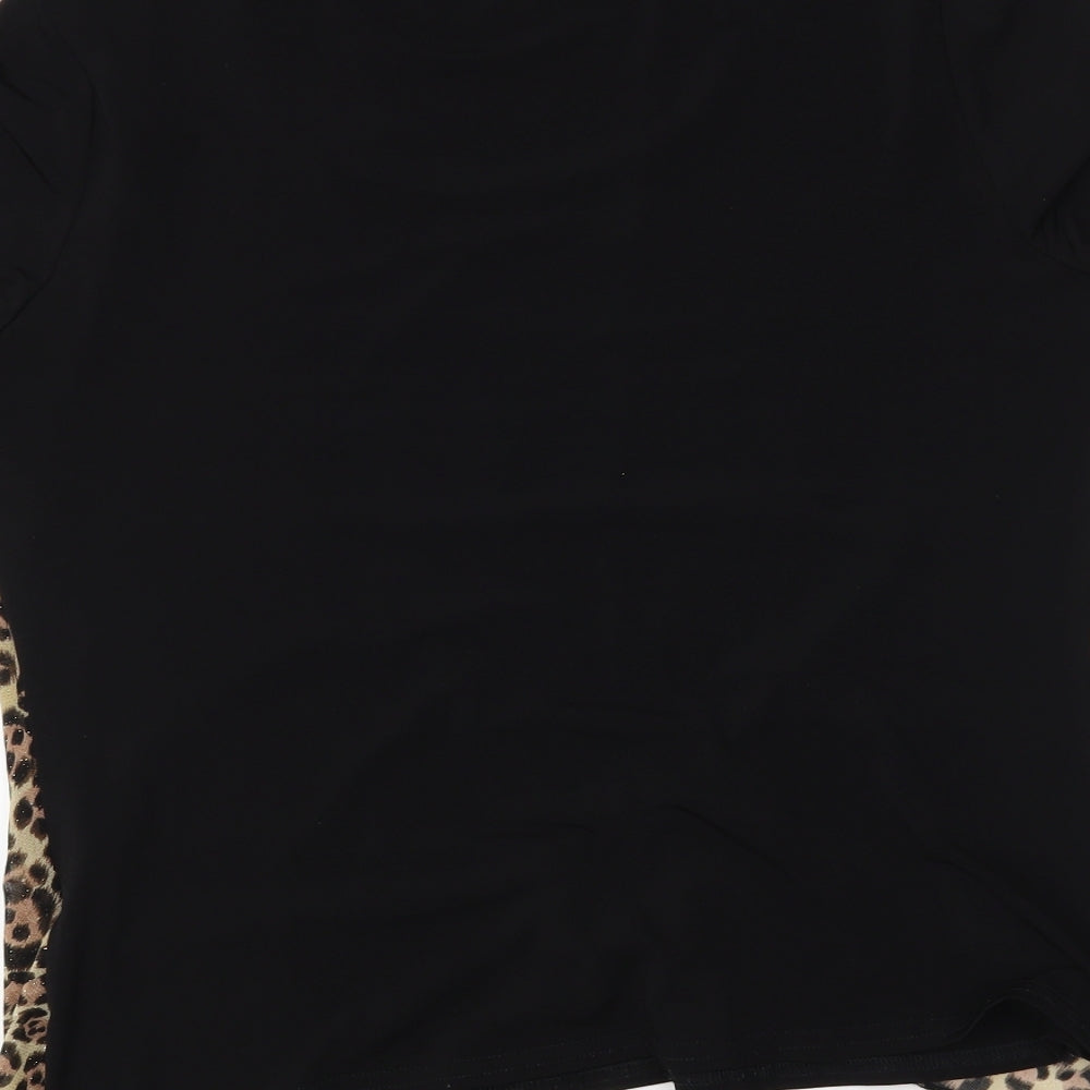 ID COllection Womens Black Animal Print  Basic Blouse Size 16