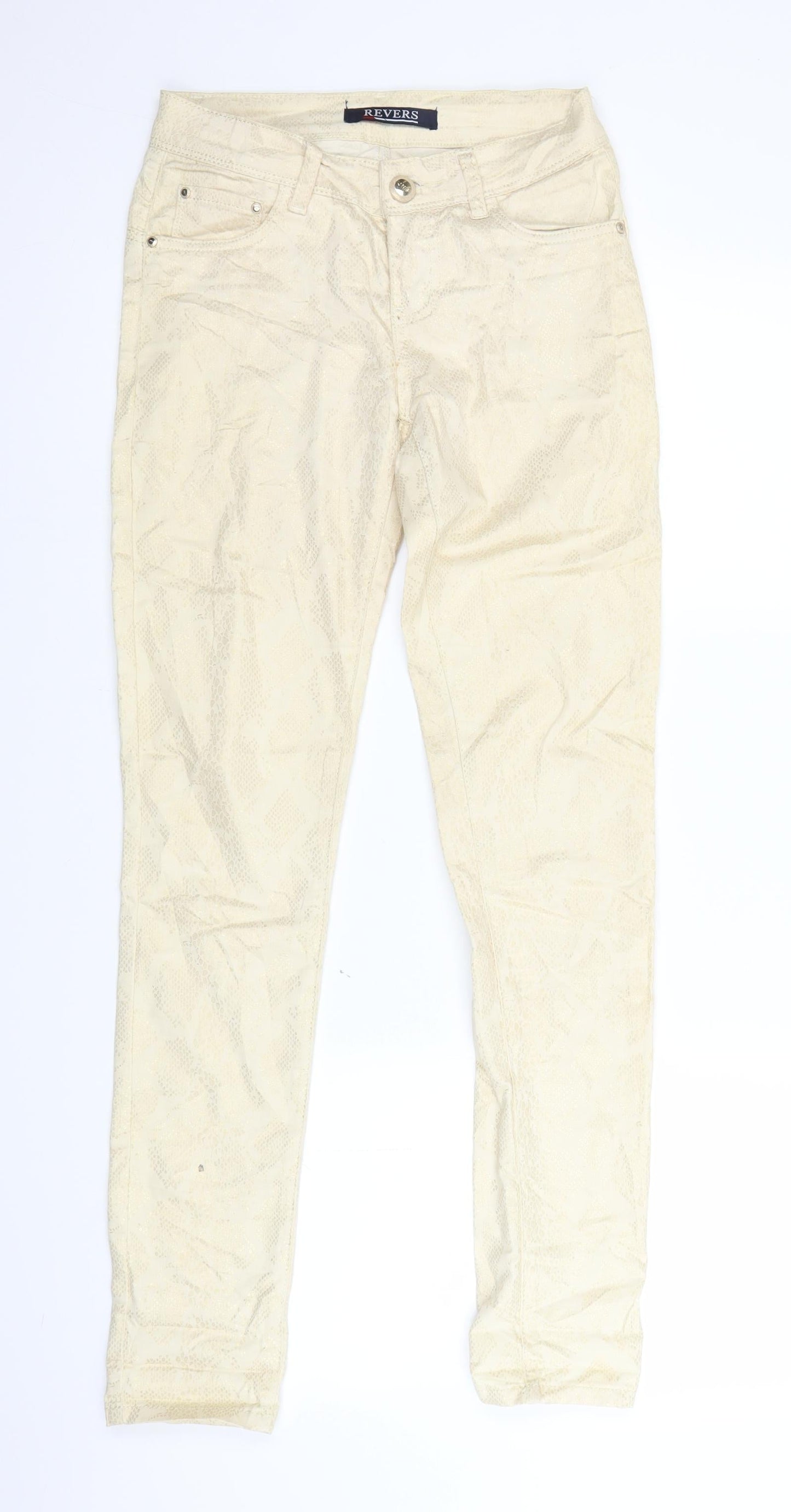 Revers Womens Ivory Animal Print Denim Straight Jeans Size XS L30 in