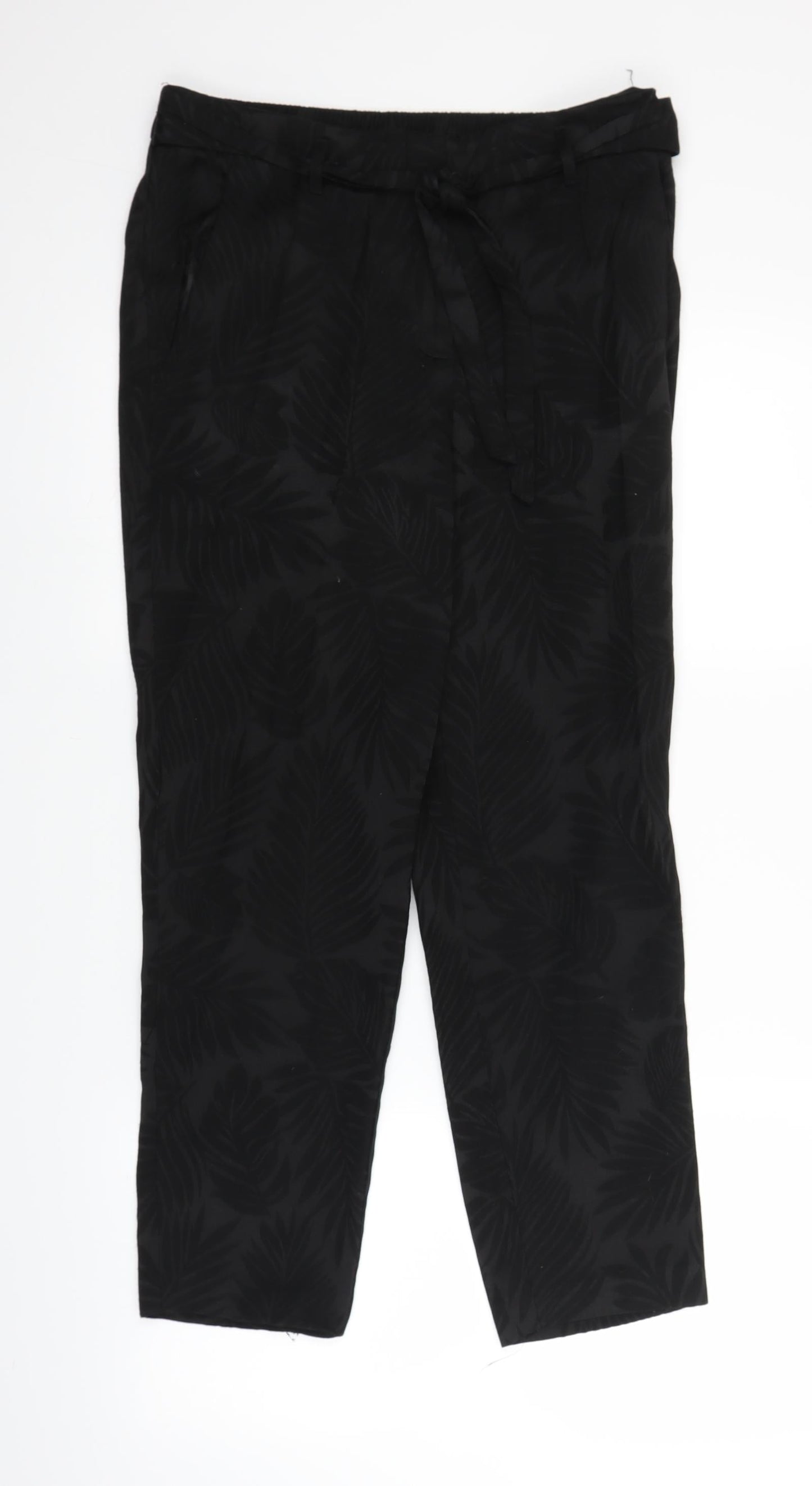 F&F Womens Black Floral  Trousers  Size 12 L25 in