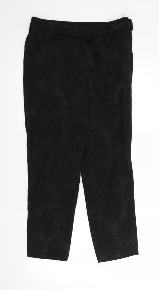 F&F Womens Black Floral  Trousers  Size 12 L25 in