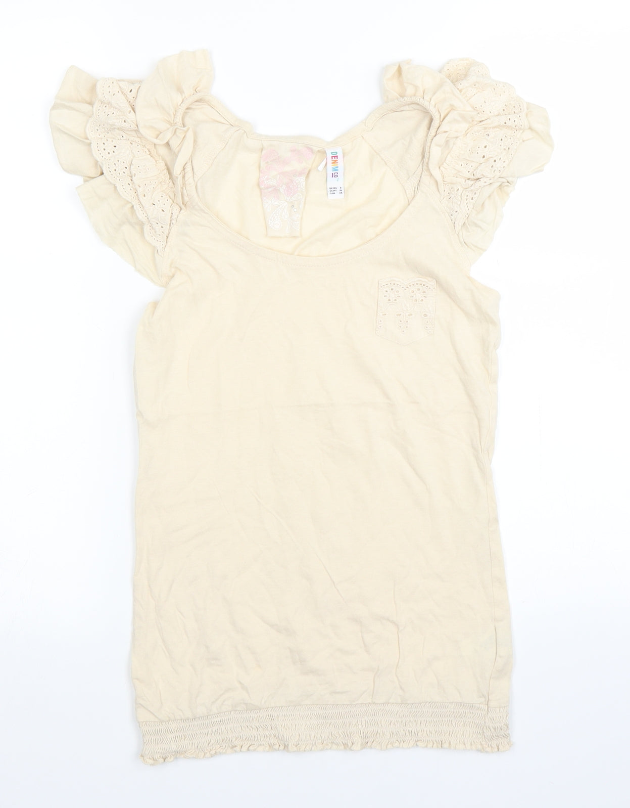 Denim & Co. Womens Ivory   Basic Blouse Size 8