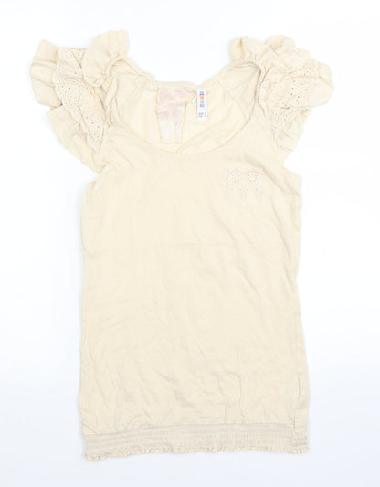 Denim & Co. Womens Ivory   Basic Blouse Size 8