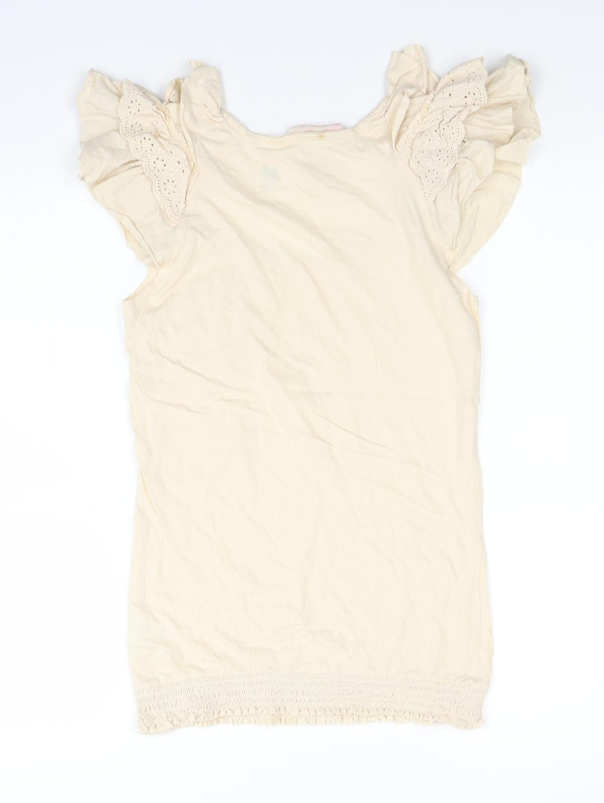 Denim & Co. Womens Ivory   Basic Blouse Size 8