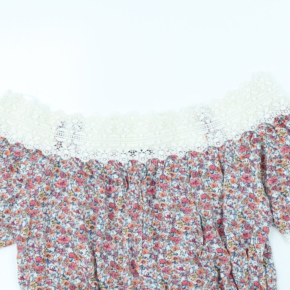 F&F Womens White Floral  Basic Blouse Size 6