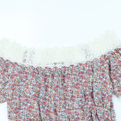 F&F Womens White Floral  Basic Blouse Size 6