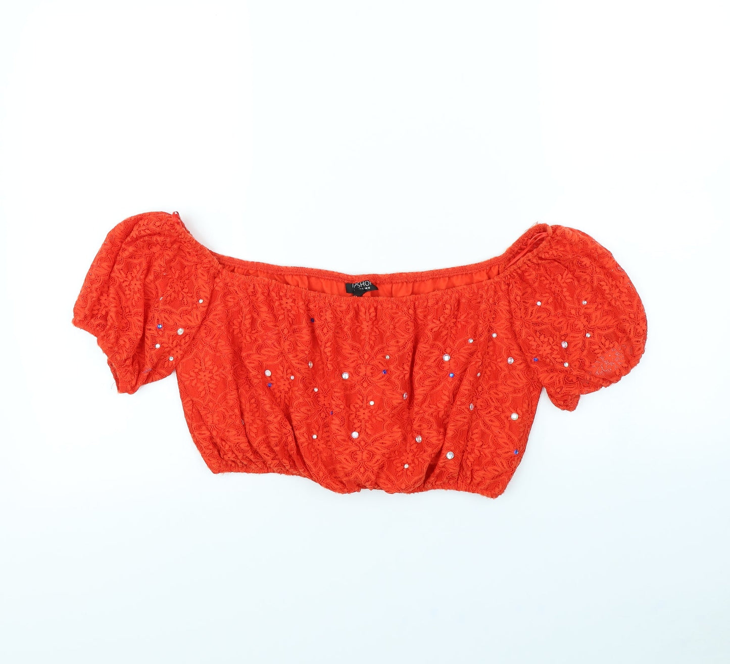 Womens UK Size 16 Topshop Red Cropped Blouse