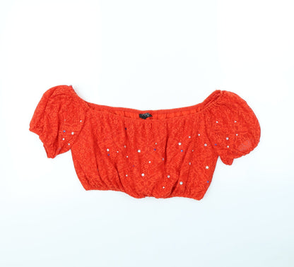 Womens UK Size 16 Topshop Red Cropped Blouse
