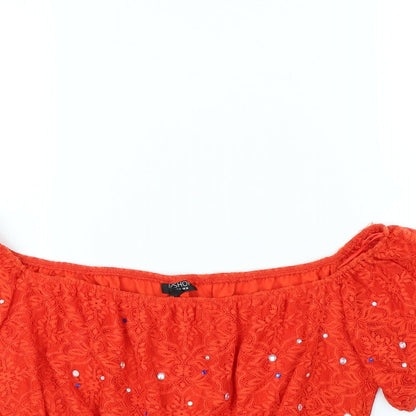 Womens UK Size 16 Topshop Red Cropped Blouse