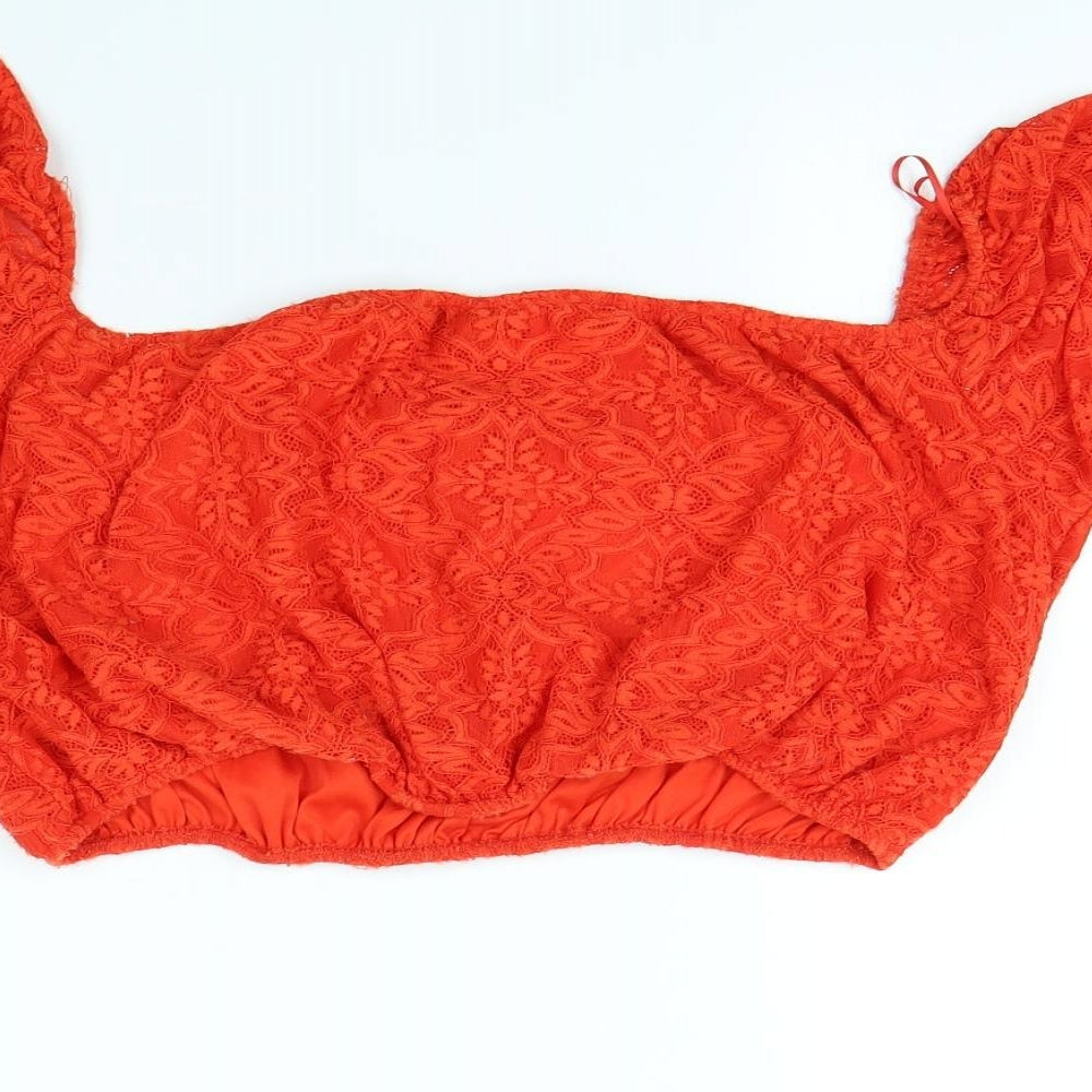 Womens UK Size 16 Topshop Red Cropped Blouse