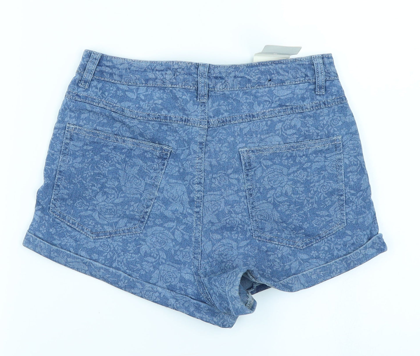 The Rockin Rev Womens Blue Floral Denim Hot Pants Shorts Size 6